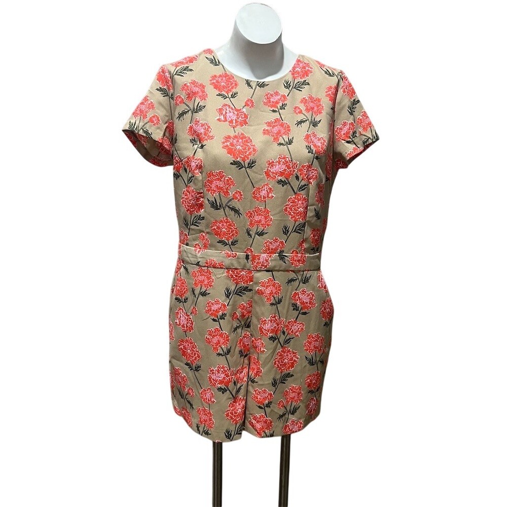 Banana Republic Romper Womens Size 12 Beige Pink Floral Short Sleeve